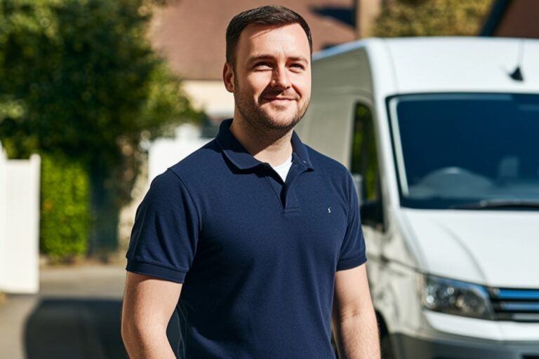 A man and van outside the house in the morning of a moving day in the concept of 'Can You Use a Man and Van for Small Moves or Single Item Deliveries'.